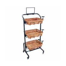 Custom high quality multi tiers metal wooden mobile display rack with wheels Manufacturer